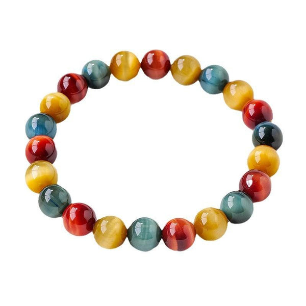 rainbow tigers eye beaded crystal bracelet