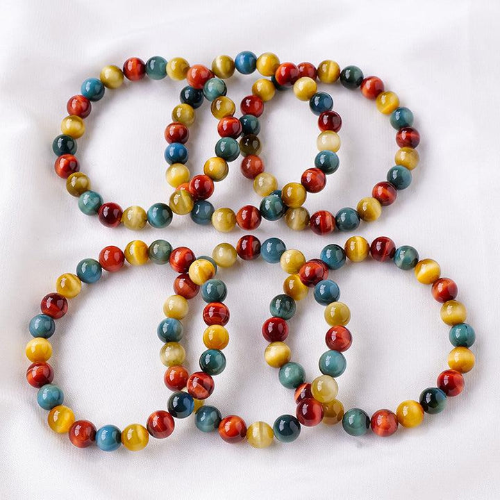 rainbow tigers eye beaded crystal bracelet