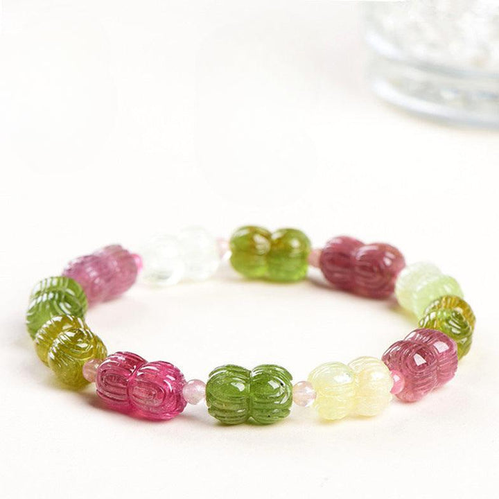 rainbow tourmaline lotus shape crystal bracelet