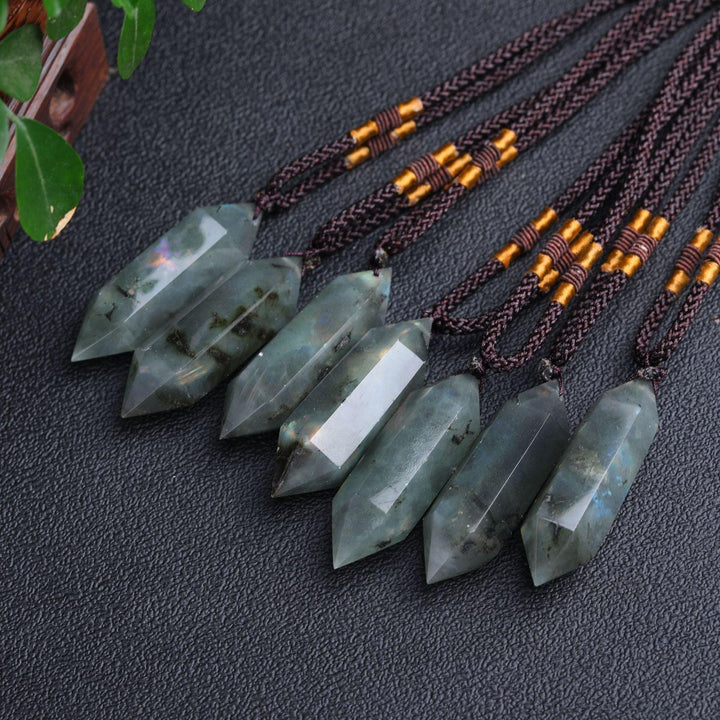 details of real crystal pillar pendant jewelry energy stone necklace