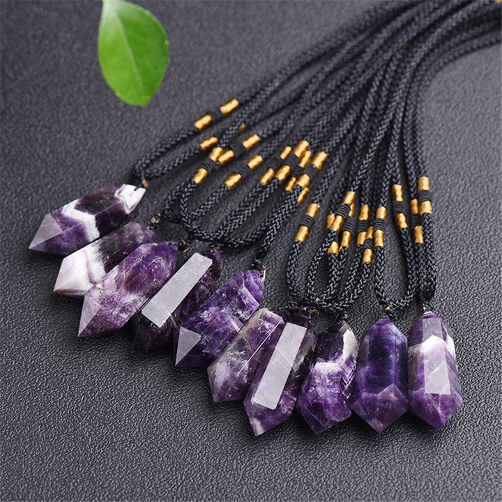 details of real crystal pillar pendant jewelry energy stone necklace