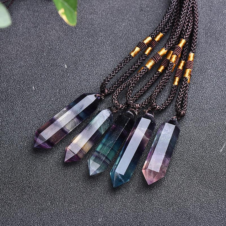 details of real crystal pillar pendant jewelry energy stone necklace