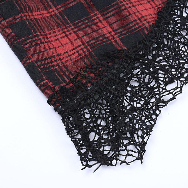 details of a red and black gothic corset dress
