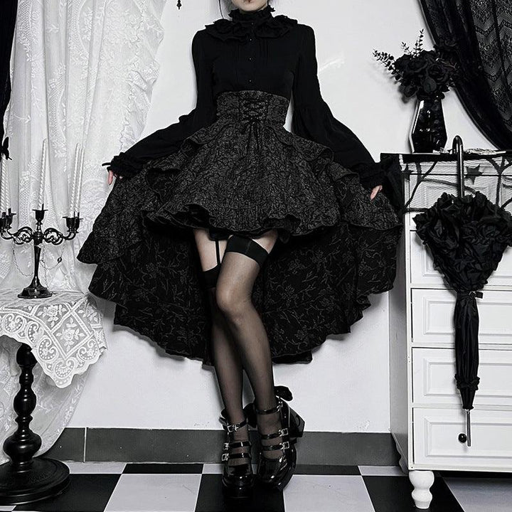 black gothic sexy lace midi skirt