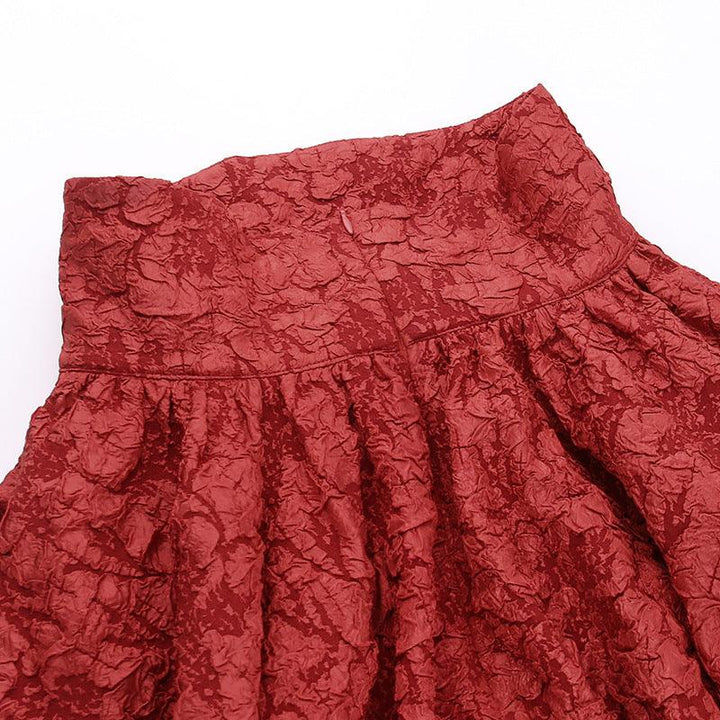 details of red gothic sexy lace midi skirt