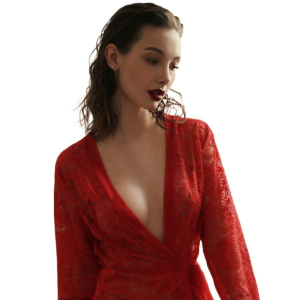 red lace lingerie home sleep dress