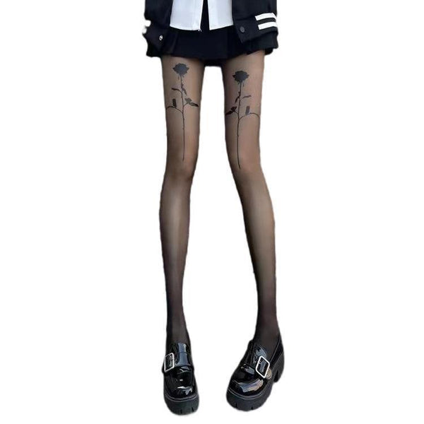 sexy rose flower black pantyhose