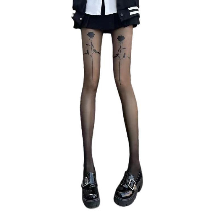 sexy rose flower black pantyhose