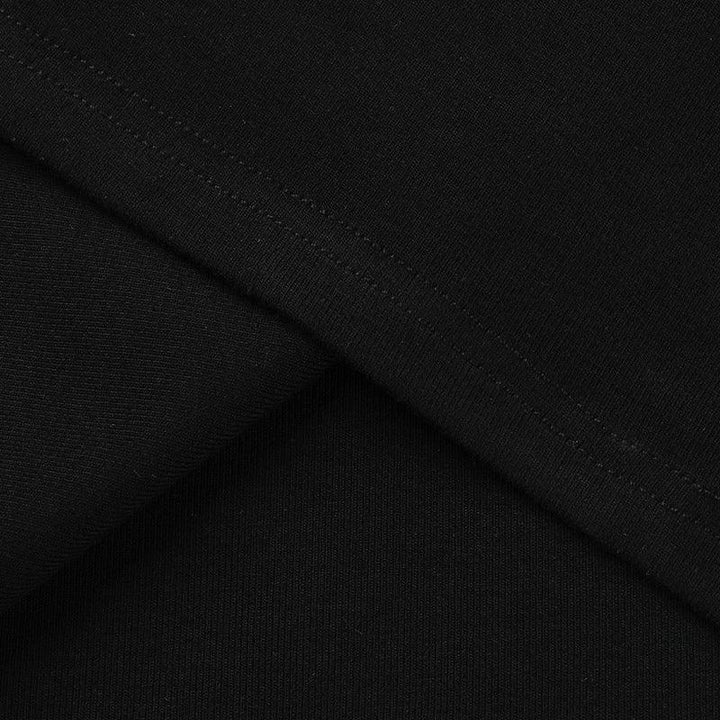 details of a short sleeve long black gothic dress