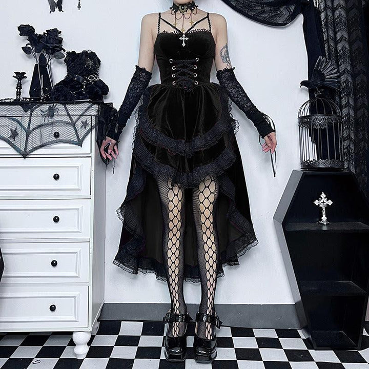 a sleeveless black gothic lolita dress