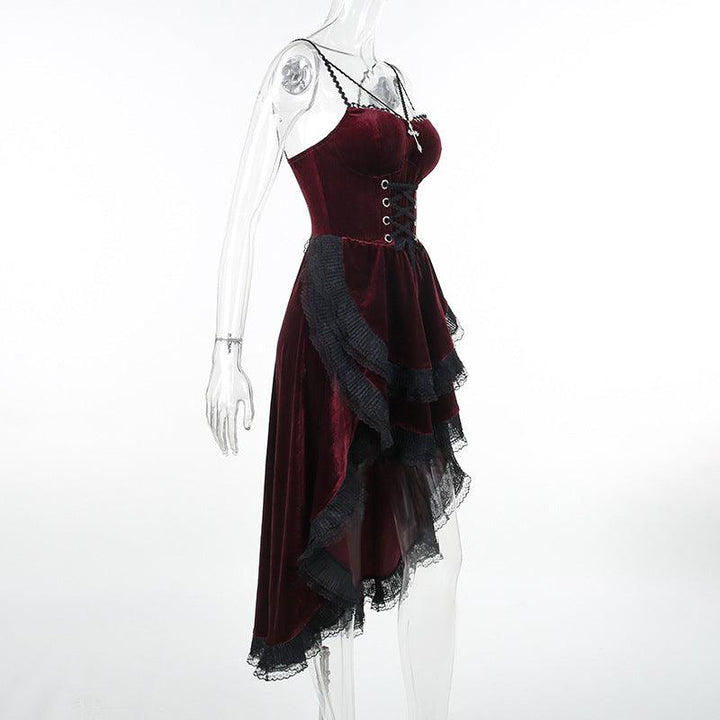 details of a sleeveless red gothic lolita dress