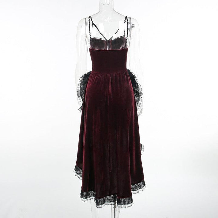 details of a sleeveless red gothic lolita dress