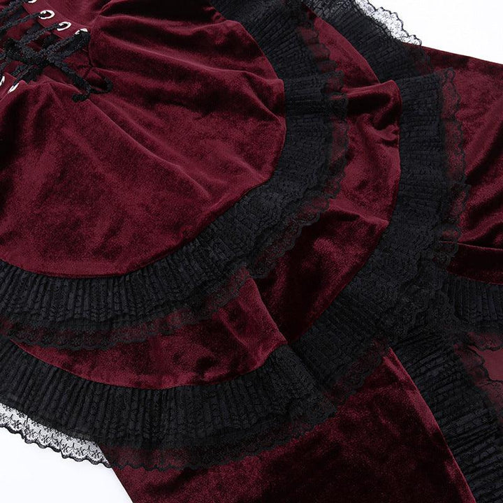 details of a sleeveless red gothic lolita dress
