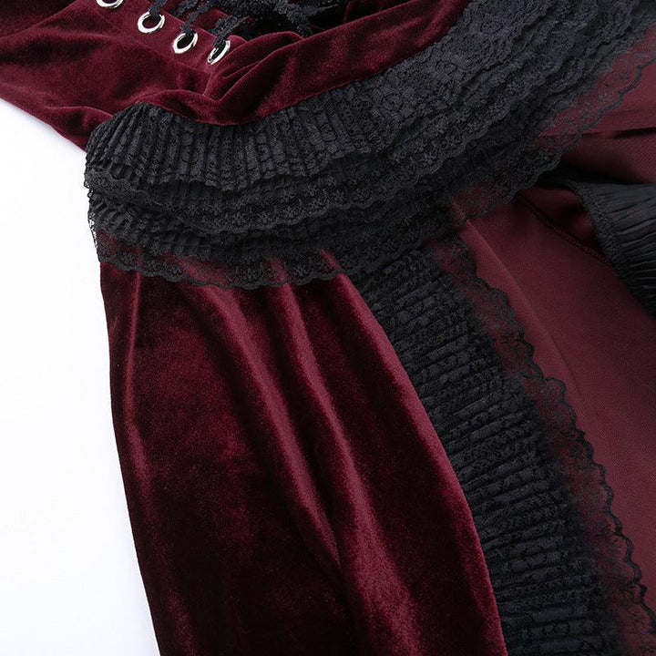 details of a sleeveless red gothic lolita dress