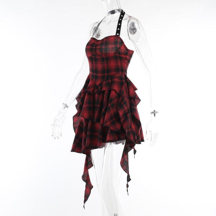 details of a sleeveless red gothic lolita dress