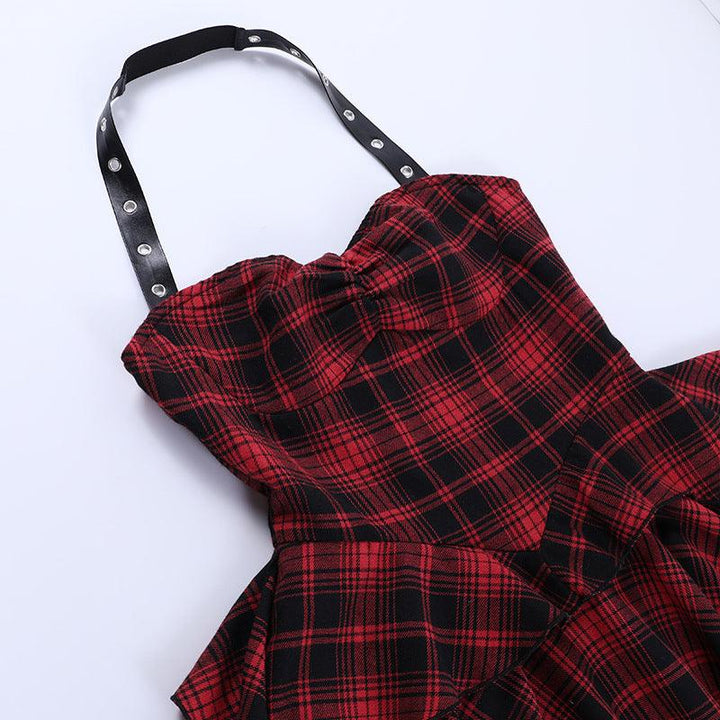 details of a sleeveless red gothic lolita dress