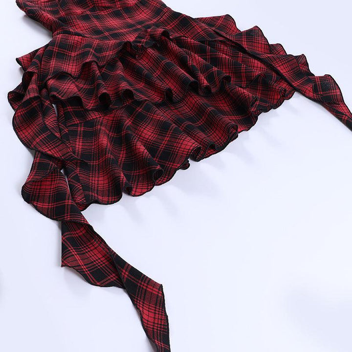 details of a sleeveless red gothic lolita dress