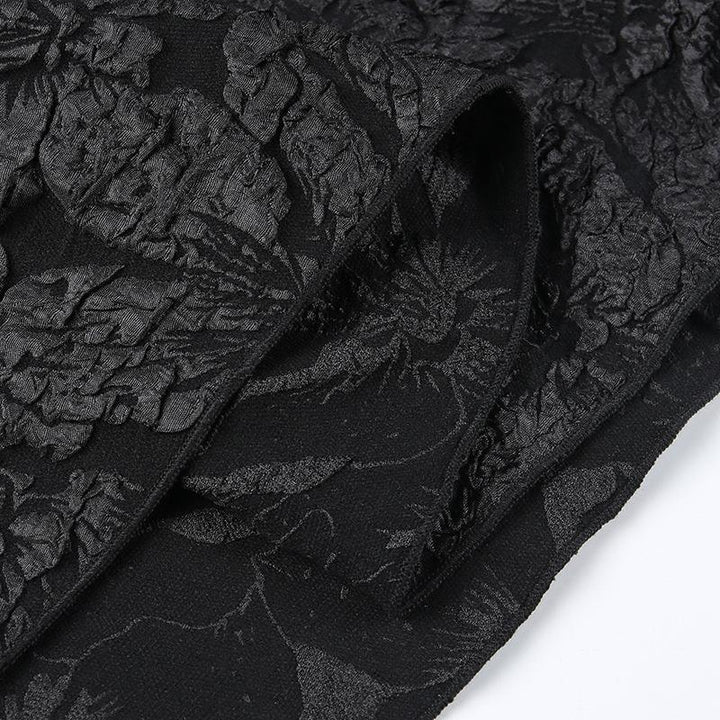 details of a sleeveless short black gothic vampire dress