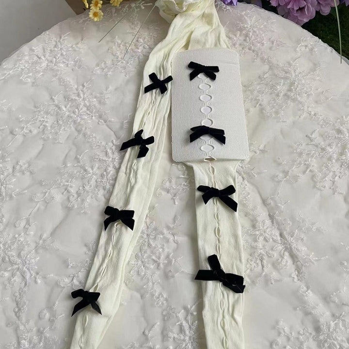 white and black velvet handmade bowknot cutout leggings