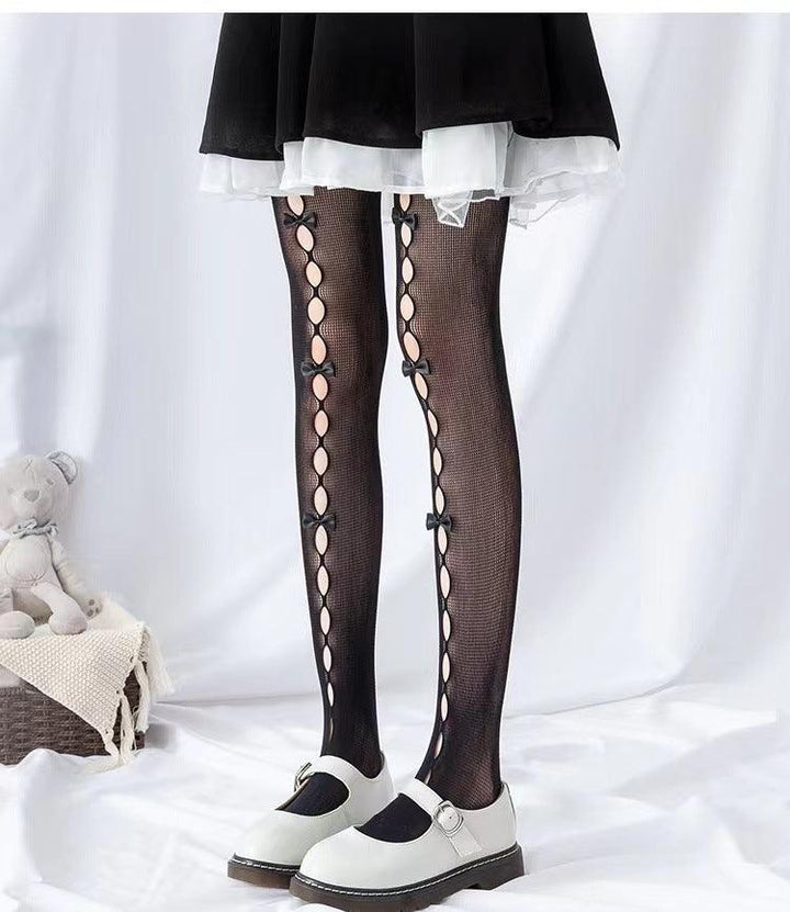 black velvet handmade bowknot cutout leggings
