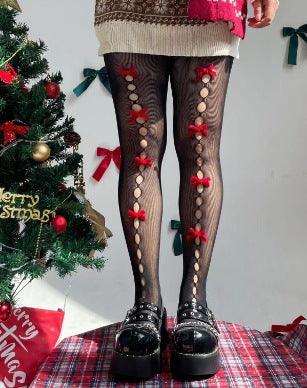 black and red velvet handmade bowknot cutout leggings