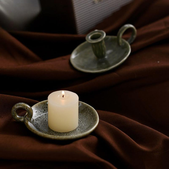 green vintage ceramic candlestick plate burning ornament