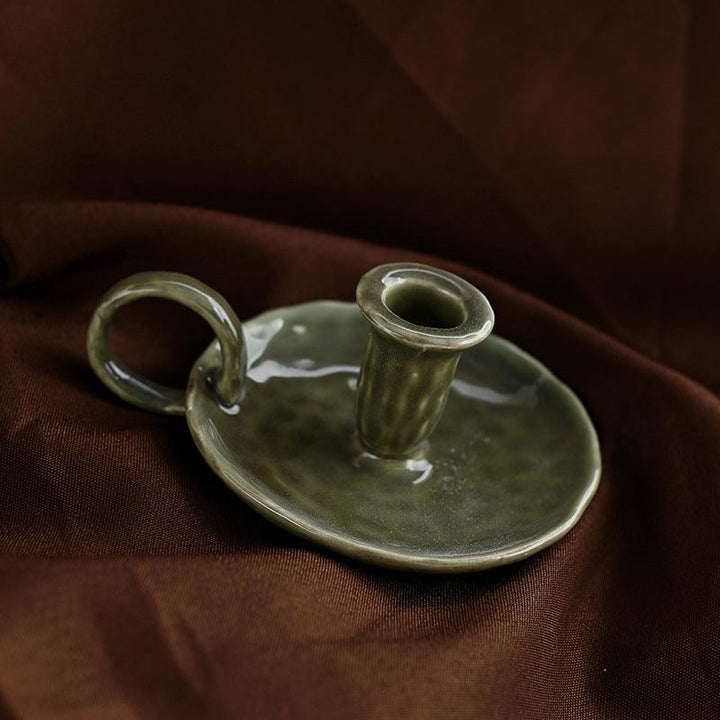 green vintage ceramic candlestick plate burning ornament