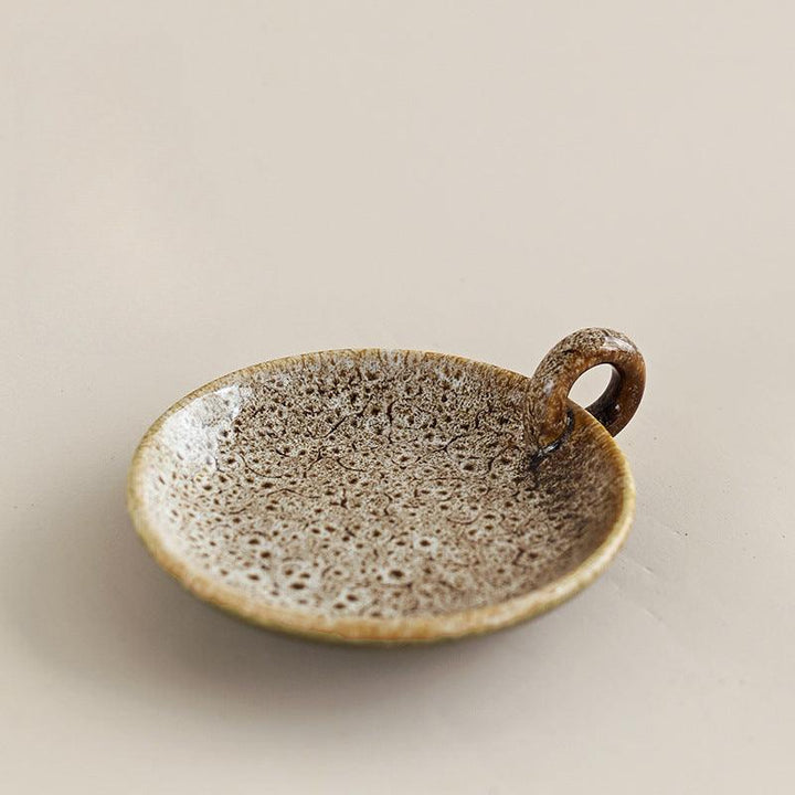 brown vintage ceramic candlestick plate burning ornament