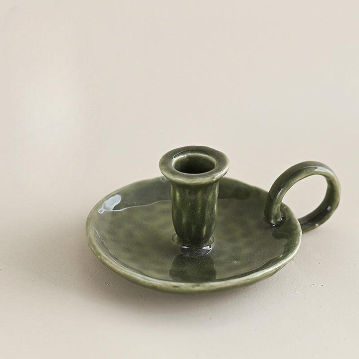 green vintage ceramic candlestick plate burning ornament