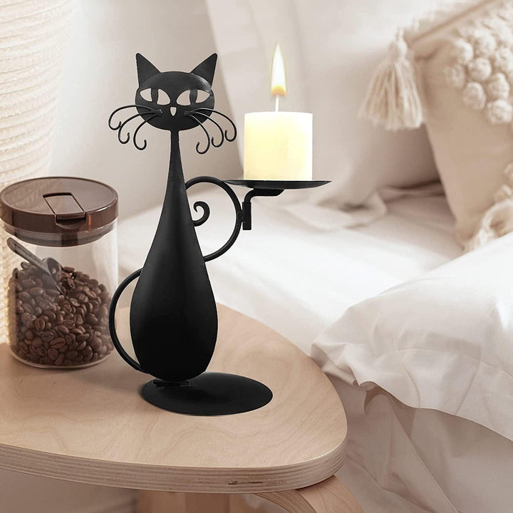vintage farmhouse gothic black cat candle holder ornament