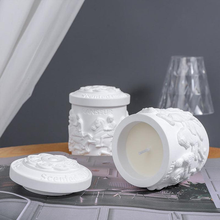 details of vintage statue plant wax plaster aromatherapy scented candles