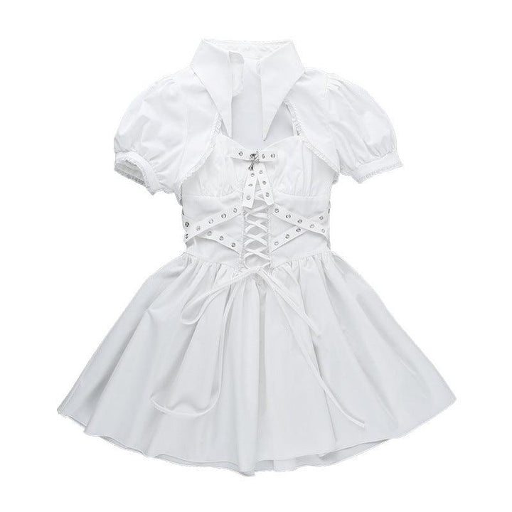 white gothic lolita ribbon strap dress