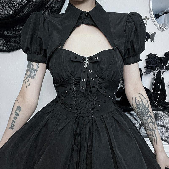 black gothic lolita ribbon strap dress