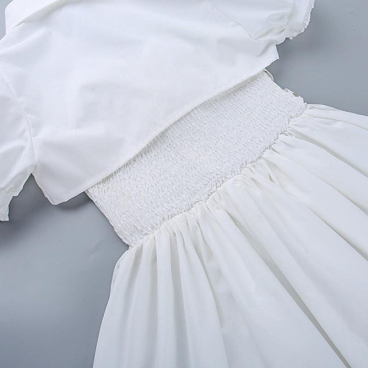 details of white gothic lolita ribbon strap dress