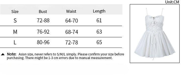 size chart of white gothic lolita ribbon strap dress