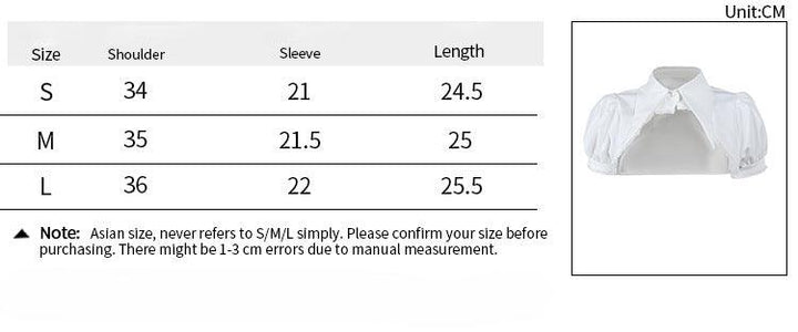 size chart of white gothic lolita blouse