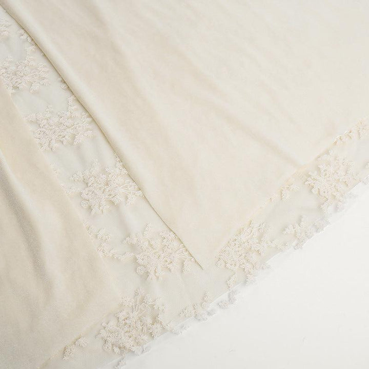 details of white gothic romantic wedding lace long dress