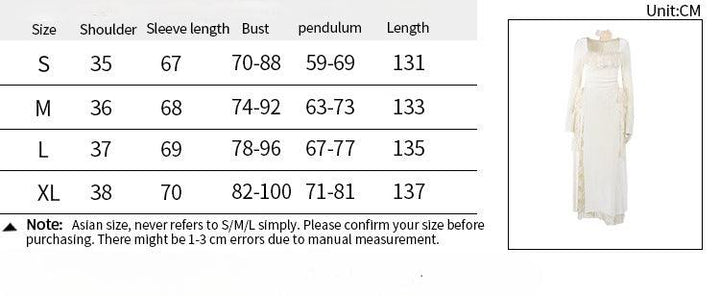 size chart of white gothic romantic wedding lace long dress