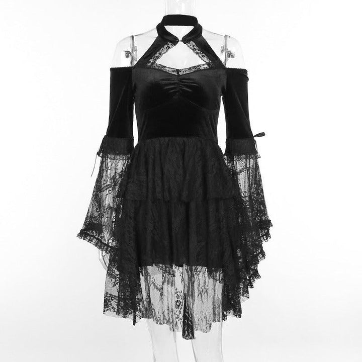 women black long sleeve gothic sexy lace dress