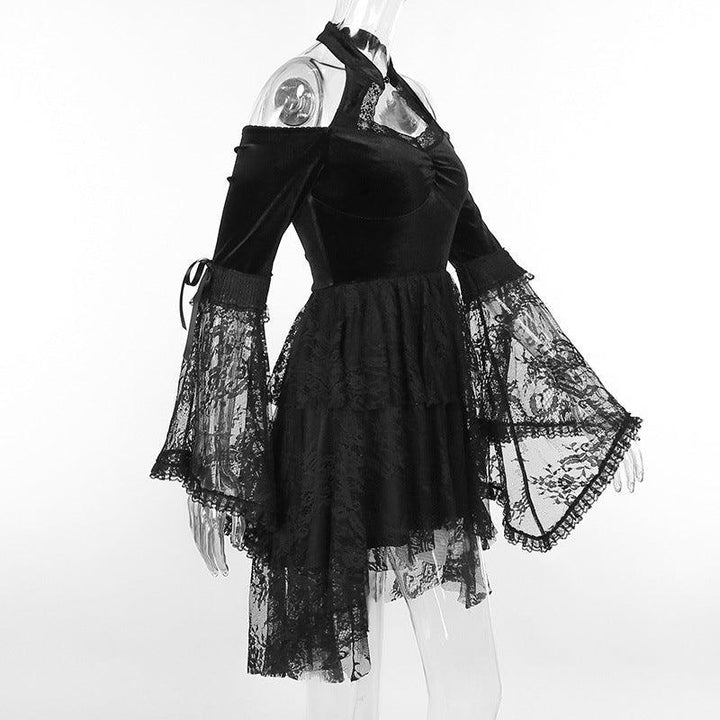 black long sleeve gothic sexy lace dress