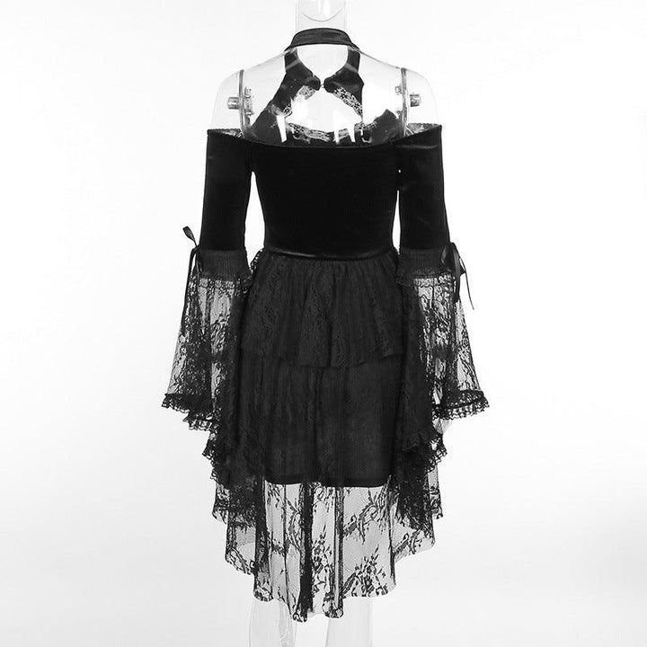 women black long sleeve gothic sexy lace dress