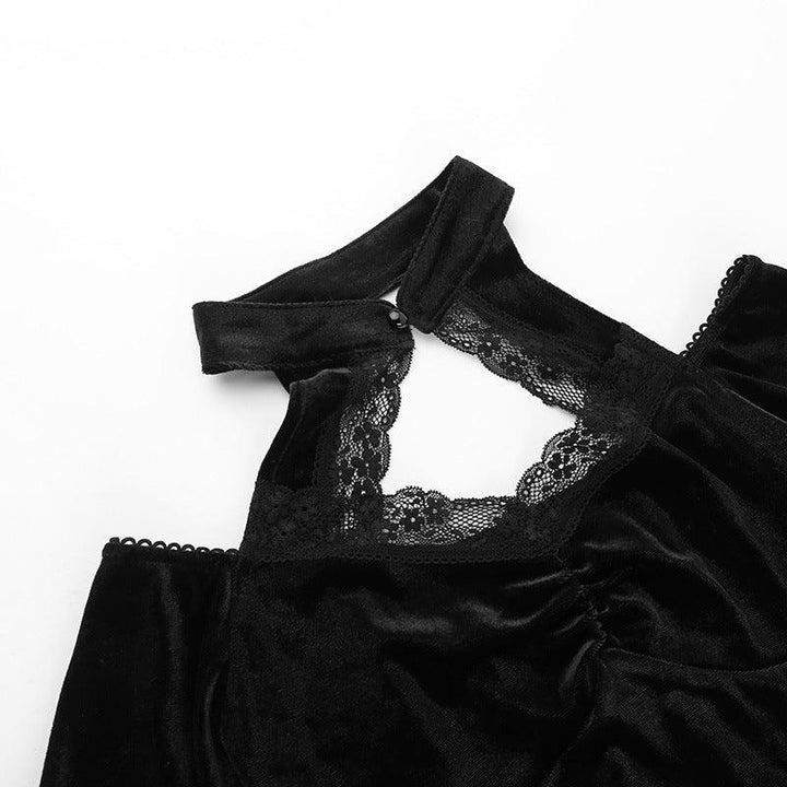 details of women black long sleeve gothic sexy lace dress