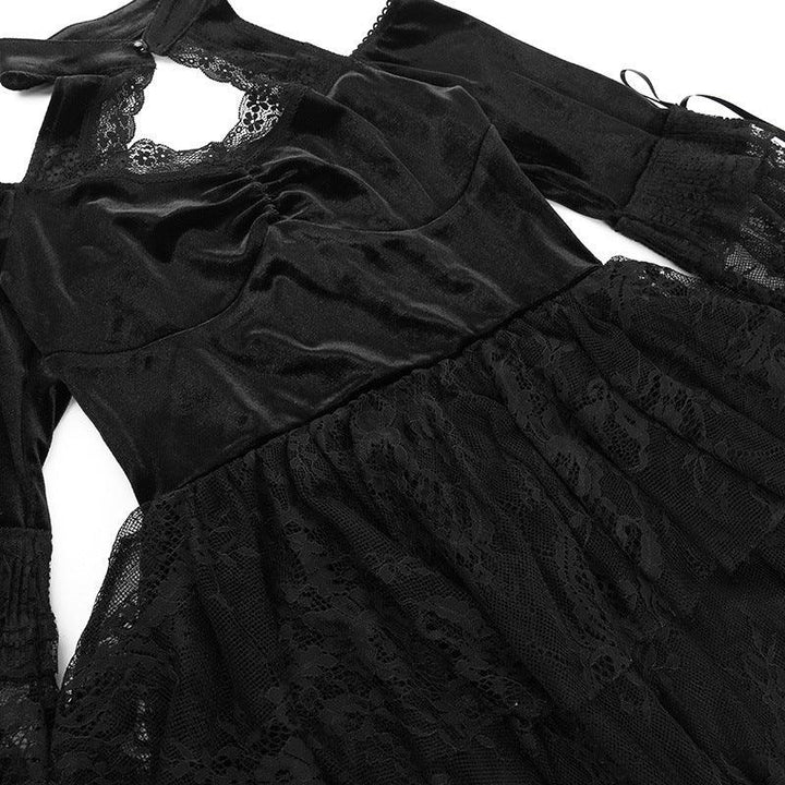 details of women black long sleeve gothic sexy lace dress