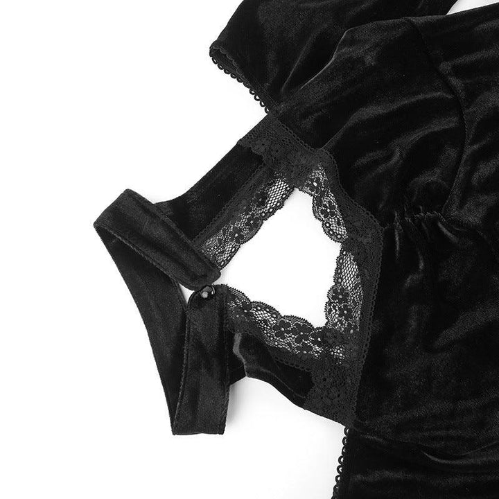 details of women black long sleeve gothic sexy lace dress