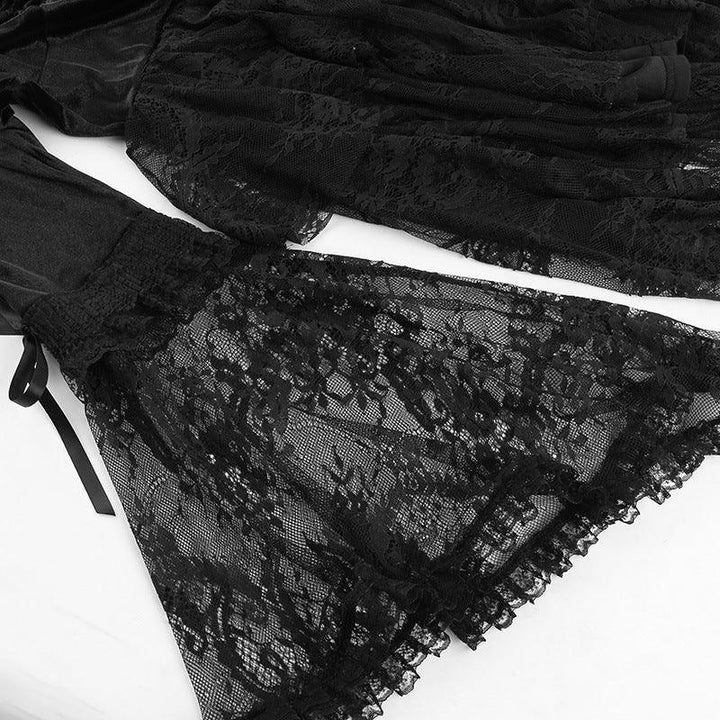 details of women black long sleeve gothic sexy lace dress