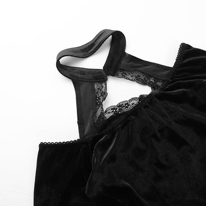 details of women black long sleeve gothic sexy lace dress