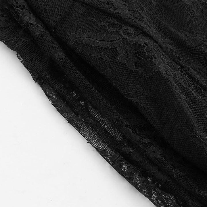 details of women black long sleeve gothic sexy lace dress
