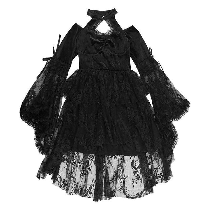 details of women black long sleeve gothic sexy lace dress