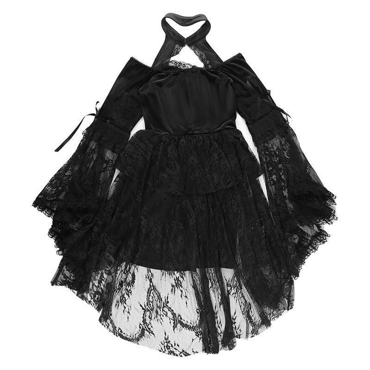 details of women black long sleeve gothic sexy lace dress